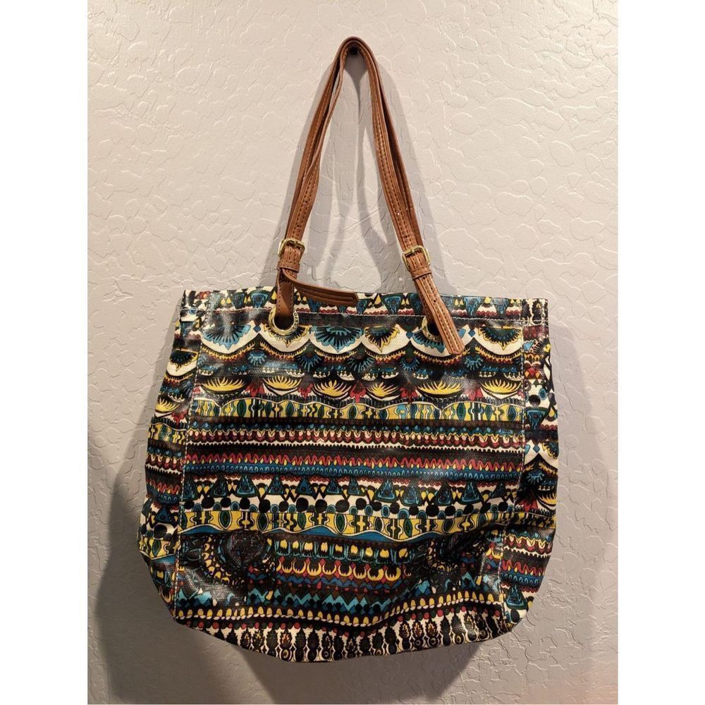 SAKROOTS Artist Circle Coated Canvas Shopper Tote Bag Purse Hand Bag MultiColor